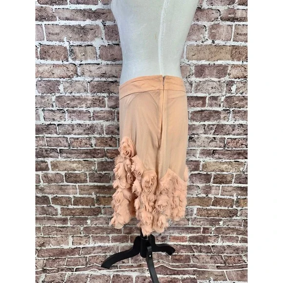 Talbots Silk Skirt 8P Petite Blush 3D Floral Rosette Hem Romantic Cottagecore - Picture 8 of 16